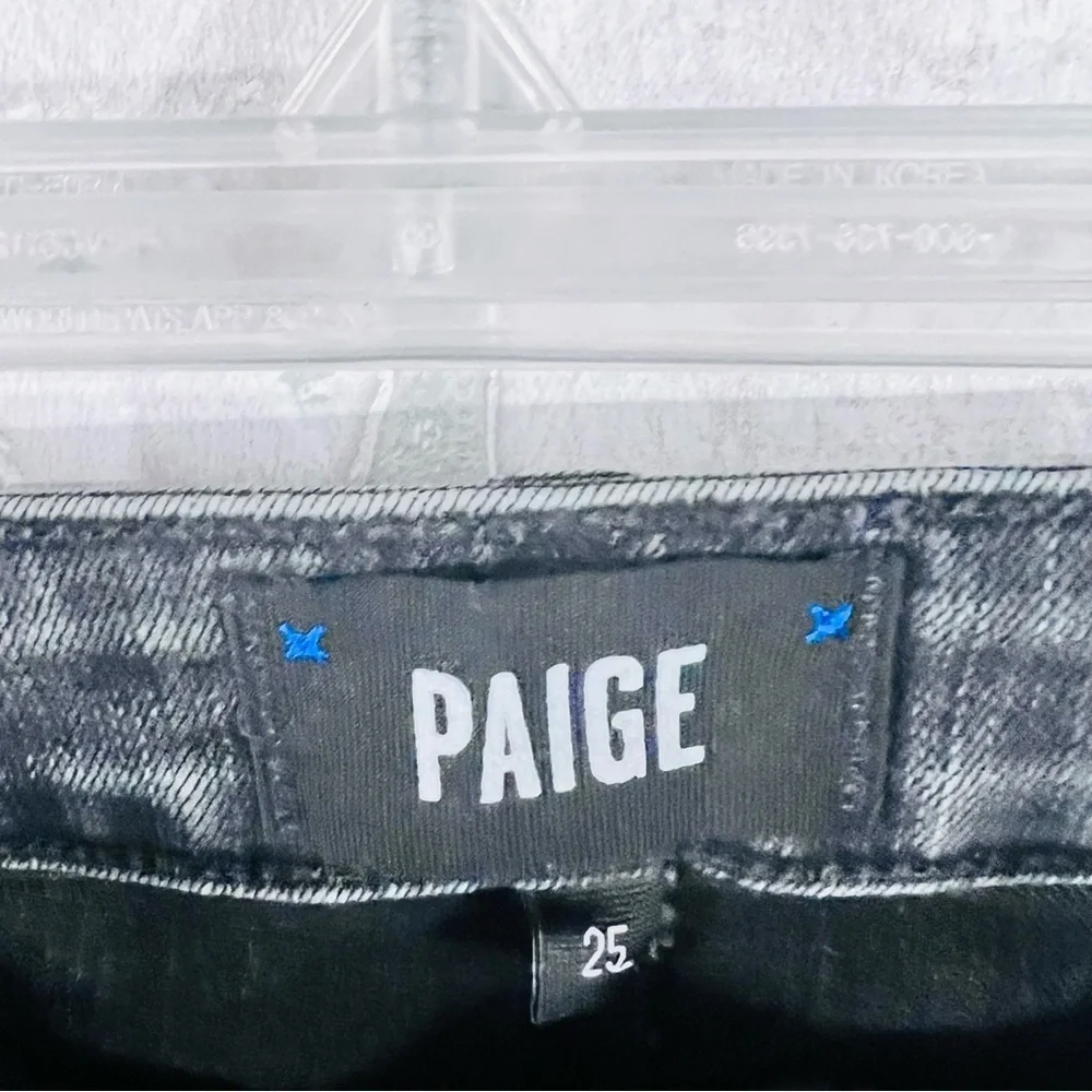 PAIGE Sarah Slim High Rise Straight Leg Jeans in Black Willow Wash Size 25